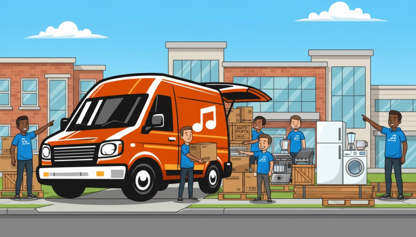 Commercial moving and delivery scene with orange van